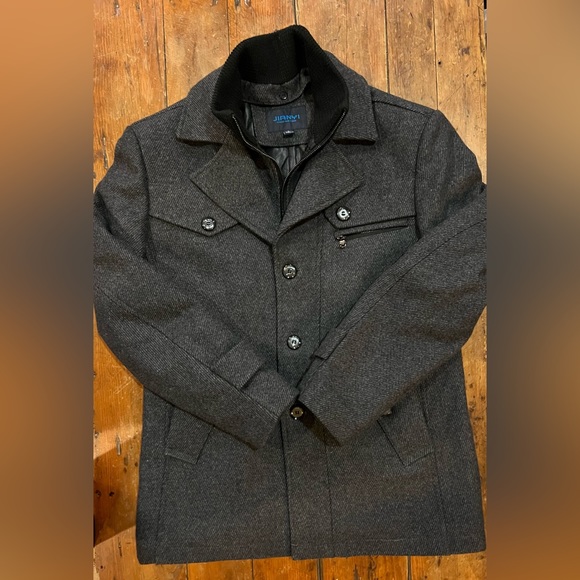 Jianyi Men's Winter Pea Coat Slim Fit Single Breasted Wool Jacket Size Large - Picture 3 of 10